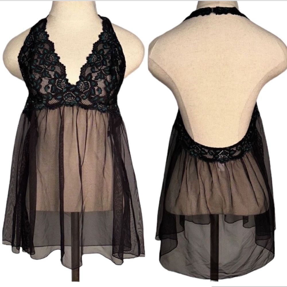 Fredericks of Hollywood Womens Black Lace Chemise Slip Fairy Babydoll Grunge 90s